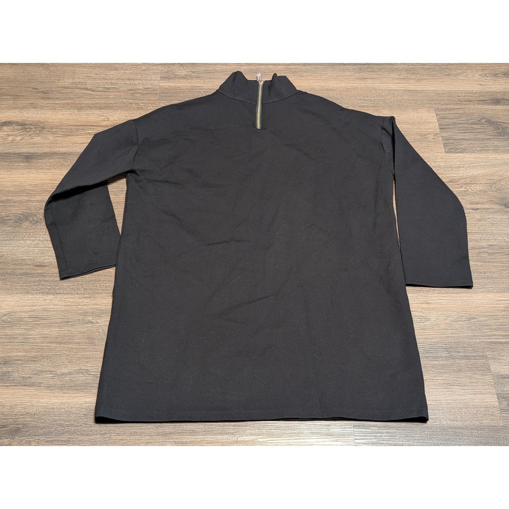 EMERSON FRY Women's‎ Black Mock Neck Tunic Half Zip 3/4 Sleeve Size Large